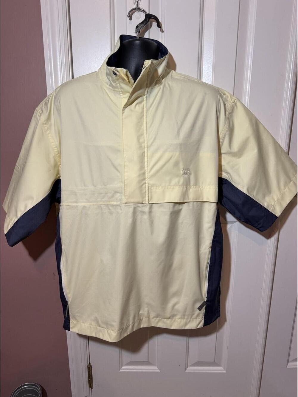 Tourney Golf Mens L Short Sleeve Pullover Wind Jacket Yellow Navy Colorblock